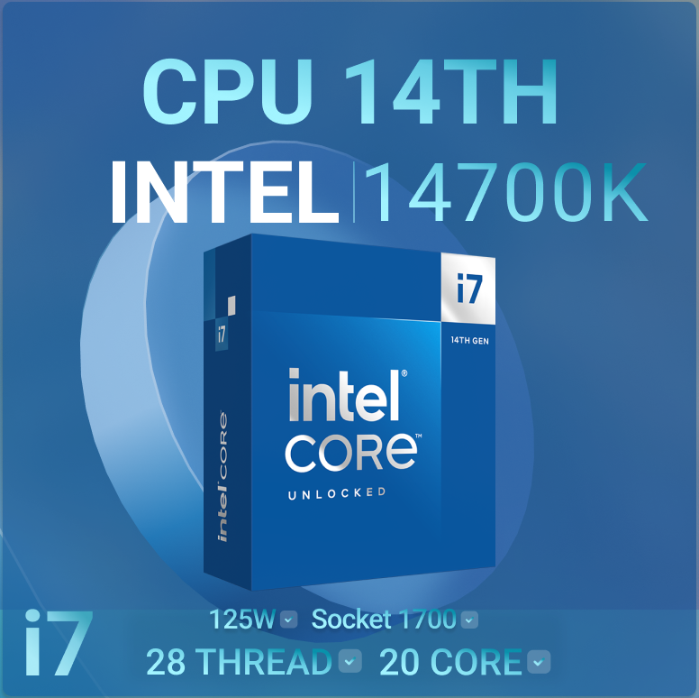 CPU Intel Core i7 14700K (Up 5.6 GHz, 20 Nhân 28 Luồng, 33MB Cache, Raptor Lake)